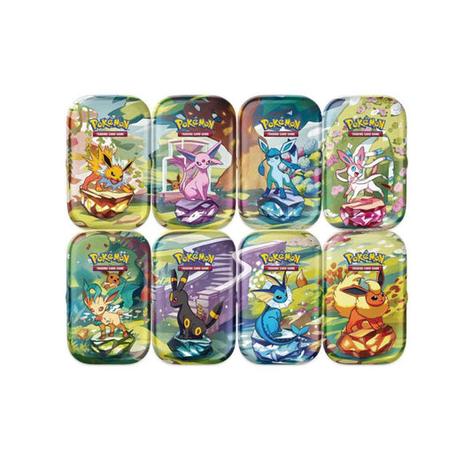 Pokémon TCG: Scarlet & Violet: Prismatic Evolutions Sealed Mini Tin Display - 8 Mini Tins