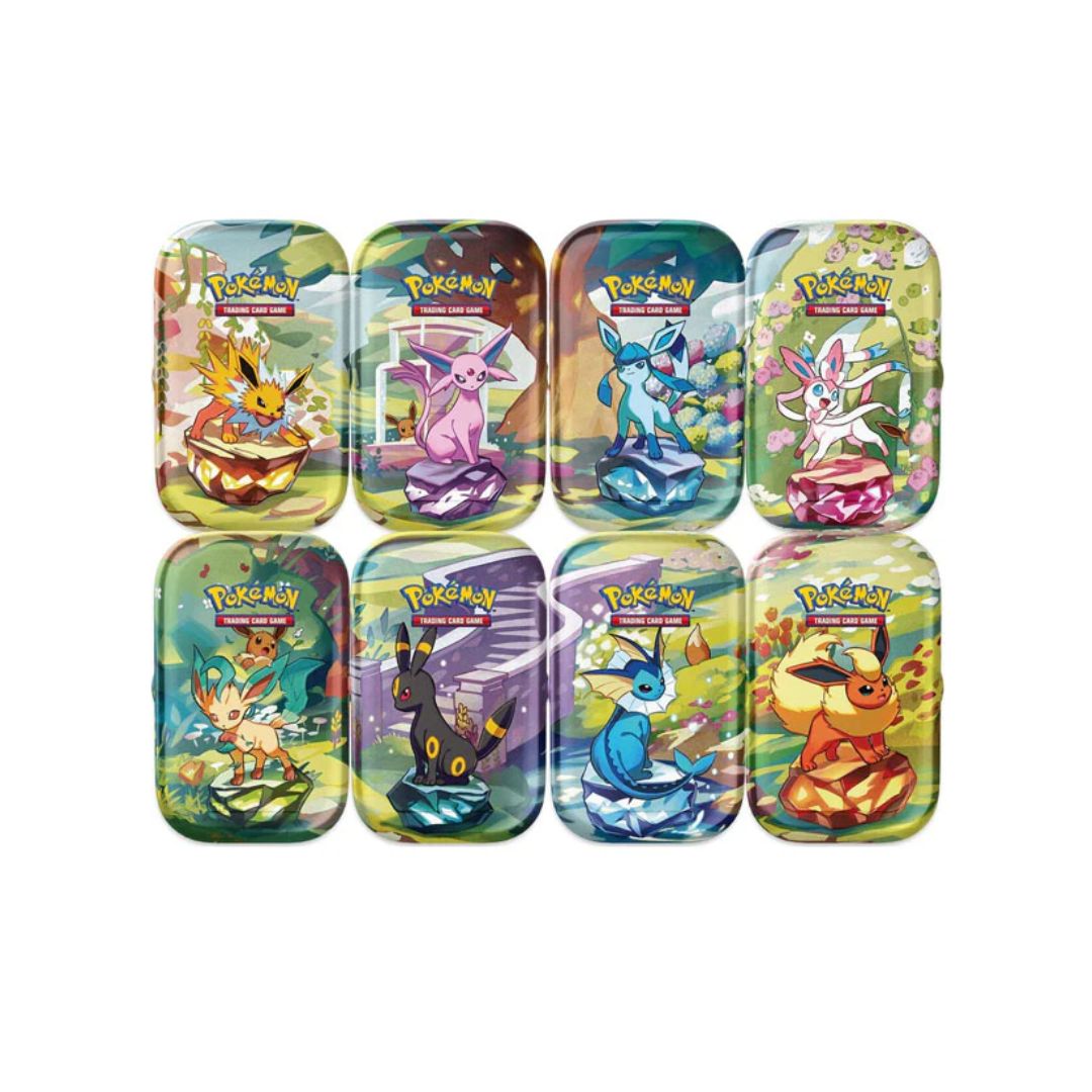 Pokémon TCG: Scarlet & Violet: Prismatic Evolutions Sealed Mini Tin Display - 8 Mini Tins